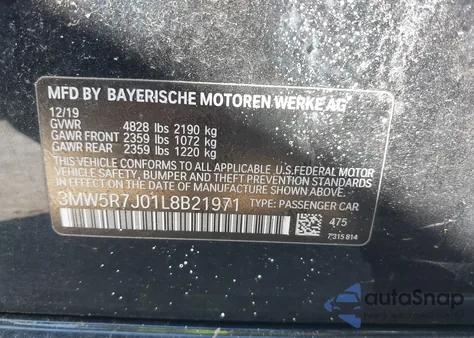 2020 BMW 330I xDrive from USA, damaged, VIN 3MW5R7J01L8B21971
